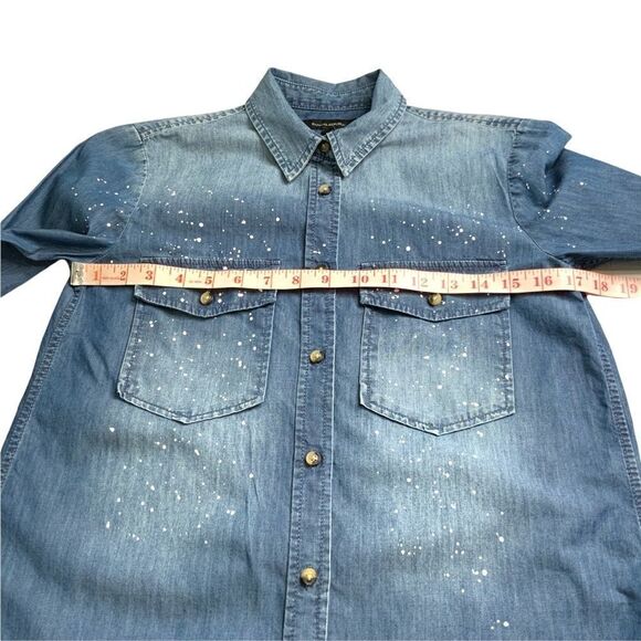 BANANA REPUBLIC 100% Cotton Paint Spatter Print Chambray Button Up LS Shirt XS - Picture 6 of 10